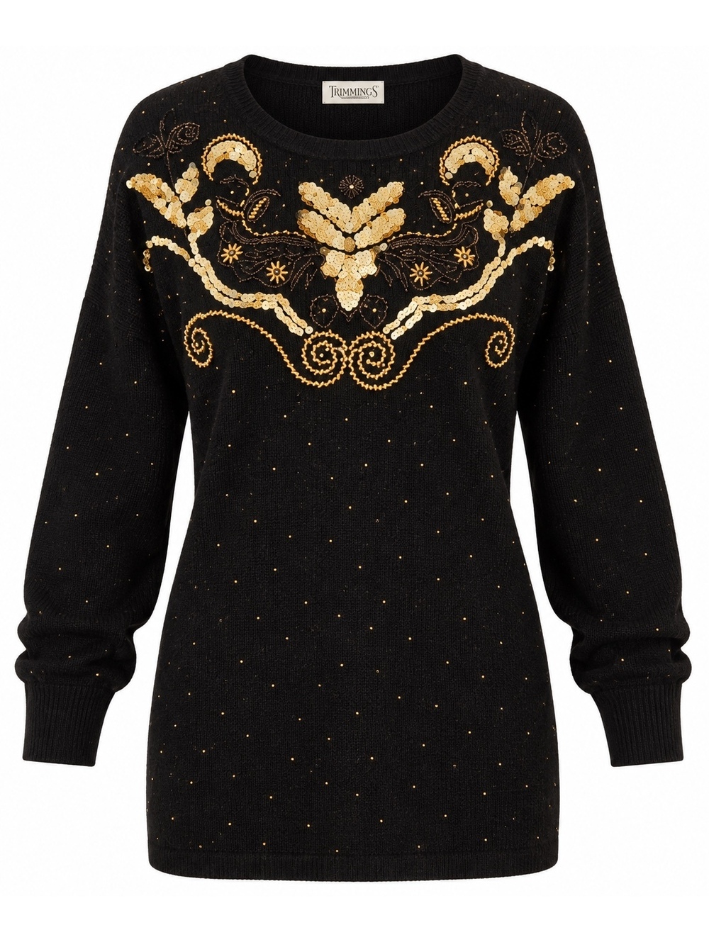 Vintage Trimmings Black & Gold Embellished Tunic Sweater